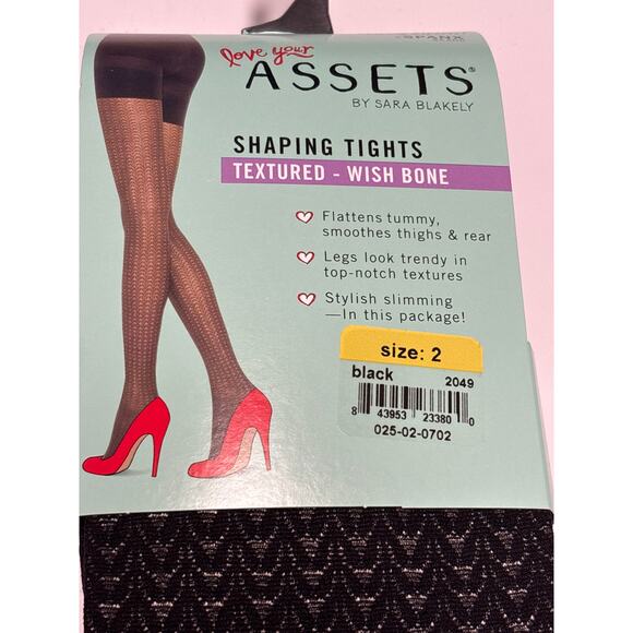 Assets By Sara Blakely 2 Pair Textured Shaping Tights Wish Bone Black Size 2 - Picture 2 of 4